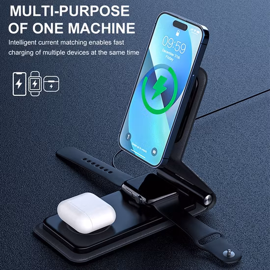 2023 15W populares ayunan 3 plegables de carga en 1 cargador inalámbrico para el iWatch Airpods del iPhone