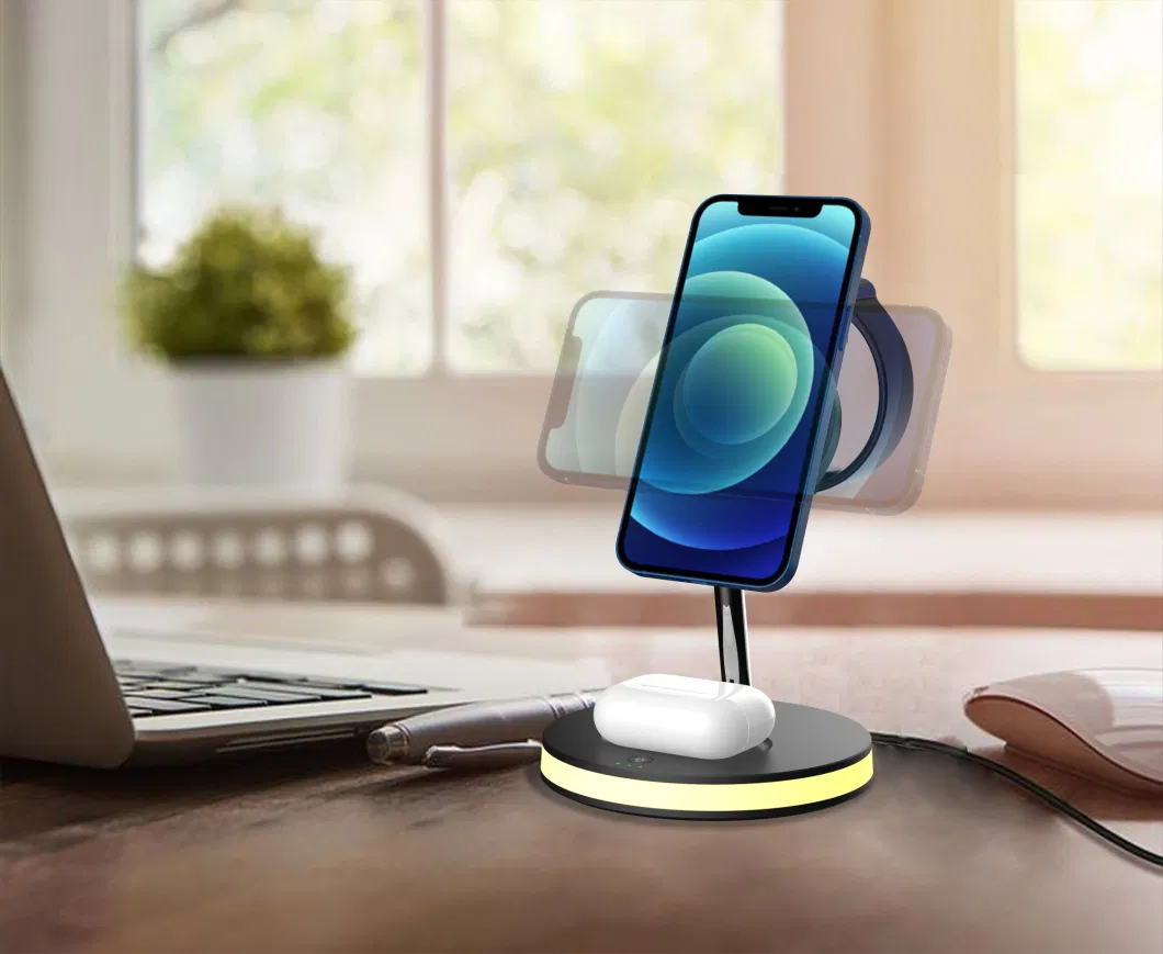 3 in 1 Wireless Phone Charging Station Qi 15W Quick Charger Base Mobile Stand with LED Light for Smartphone/Wireless Charger