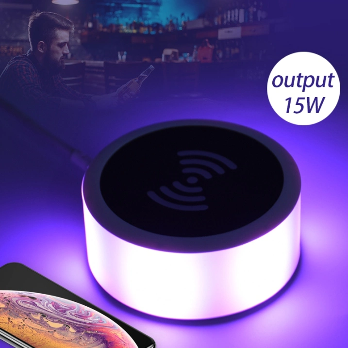 LED Light Desktop Quick 15W USB Wireless Charger Qi Fast Wireless Charging with Changeable LED Color for Any Qi-Enabled Devices