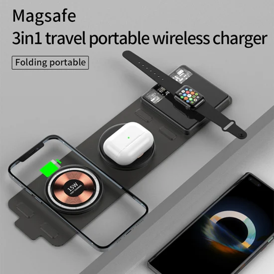 Nueva estación de carga inalámbrica plegable 3 en 1 con cargador rápido de 15W para Apple Watch Series 6/5 para iPhone 14 PRO Max