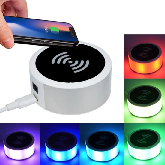 Cargador inalámbrico USB rápido de escritorio con luz LED de 15W, carga inalámbrica rápida Qi con Color LED cambiable para cualquier Qi