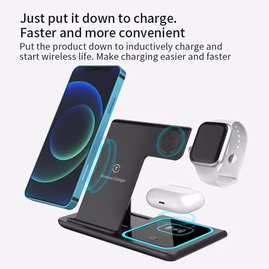 2022 5V 3A 15W 3 en 1 cargador inalámbrico de carga rápido plegable de Qi para el auricular del reloj del teléfono móvil
